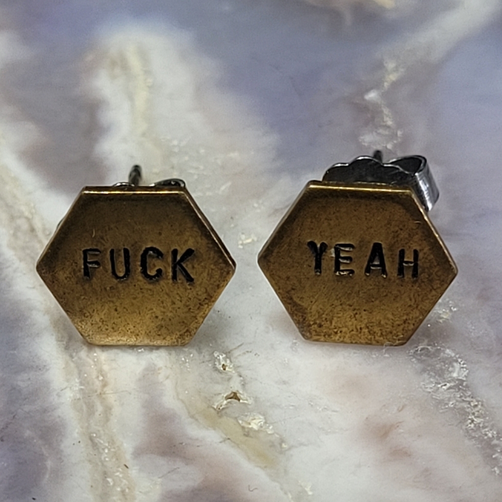 Fun Hexagon Gold Stud Earrings